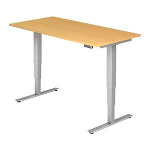 HAMMERBACHER XDSM16 elektrisch höhenverstellbarer Schreibtisch buche rechteckig, T-Fuß-Gestell silber 160,0 x 80,0 cm