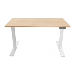 BISLEY E-WonderTech elektrisch höhenverstellbarer Schreibtisch ahorn rechteckig, T-Fuß-Gestell weiß 140,0 x 60,0 cm