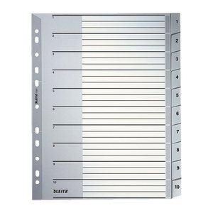 LEITZ Ordnerregister 1280 DIN A4 Vollformat, Überbreite 1-10 grau 10-teilig, 1 Satz