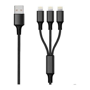 2GO 3in1 USB Ladekabel 3x Lightning Nylon 1,5m schwarz