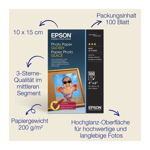 EPSON Fotopapier S042548 10,0 x 15,0 cm glänzend 200 g/qm 100 Blatt