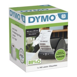 DYMO Etikettenrolle für Etikettendrucker weiß, 102,0 x 210,0 mm, 1 x 140 Etiketten