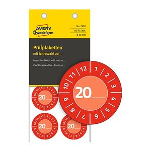 AVERY Zweckform Prüfplaketten 7901 rot 30,0 x 30,0 mm, 10 Blatt