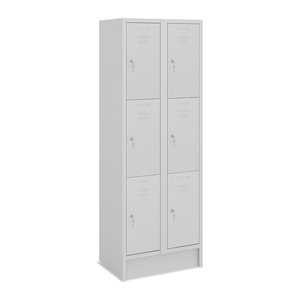 Fächerschrank (2 Abteile je 3 Fächer) 300 mm Abteilbreite – Lichtgrau (Türen Lichtgrau)