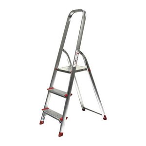 SZ Metall Stehleiter einseitig silber 3 Stufen, H: 126,0 cm