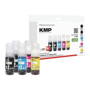 KMP  schwarz, cyan, magenta, gelb Tintenflaschen kompatibel zu Canon GI51PGBK/C/M/Y, 4er-Set