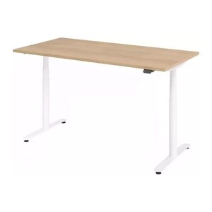 HAMMERBACHER VXDLR16 elektrisch höhenverstellbarer Schreibtisch eiche rechteckig, T-Fuß-Gestell weiß 160,0 x 80,0 cm
