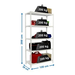 Simonrack Schwerlastregal SIMONCLICK MEGAPLUS 8425437076985 weiß 120,0 x 50,0 x 200,0 cm