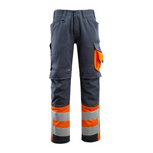 MASCOT® unisex Warnschutzhose Leeds schwarzblau, orange Größe 114