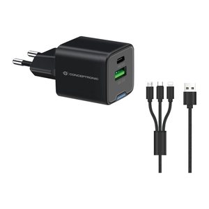 CONCEPTRONIC Ladegerät 2Port GaN 3-in-1 33WPD3.0/PPS sw