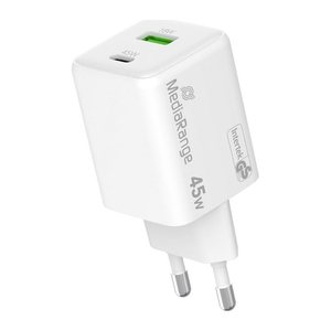 MediaRange 45W USB A/USB C Quick Charge GaN-Ladeadapter weiß, 45 Watt