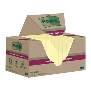 Post-it® Super Sticky Recycling Notes Haftnotizen extrastark gelb, 12 Blöcke