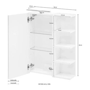 MÖBELPARTNER Spiegelschrank Matteo 156967 kreideweiß 50,0 x 16,0 x 76,0 cm