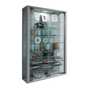 VCM my home Vitrosa Mini Vitrine silber 8 Fachböden mit Beleuchtung