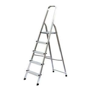 MUNK Stehleiter einseitig 11126 silber 5 Stufen, H: 181,0 cm