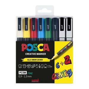 uni-ball POSCA PC-3M Acrylstift farbsortiert 0,9 - 1,3 mm, 8 St.