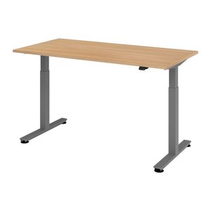 HAMMERBACHER VXMST16 elektrisch höhenverstellbarer Schreibtisch eiche rechteckig, T-Fuß-Gestell grau 160,0 x 80,0 cm