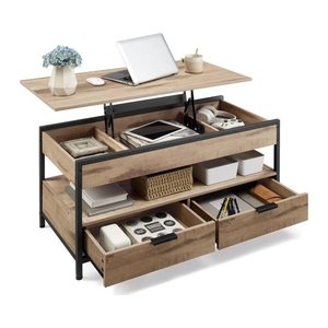 VASAGLE Couchtisch rechteckig Spanplatte beige, schwarz 100,0 x 50,0 x 48,0 - 63,0 cm, 1 St.