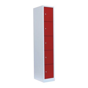 LÜLLMANN Schließfachschrank feuerrot, lichtgrau 520514, 5 Schließfächer 31,5 x 50,0 x 180,0 cm