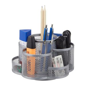relaxdays Schreibtisch-Organizer silber Metall 7 Fächer 17,5 x 16,5 x 11,0 cm