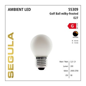 SEGULA LED Golfball opal-matt E27 3,3W 1900-2700K dimmbar