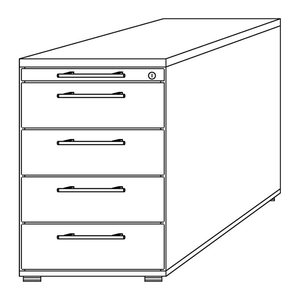 HAMMERBACHER Solid Standcontainer ahorn 5 Auszüge Kunststoff-Relinggriff silber 42,8 x 80,0 x 72,0 - 76,0 cm