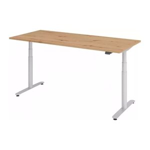 HAMMERBACHER VXDLR19 elektrisch höhenverstellbarer Schreibtisch asteiche rechteckig, T-Fuß-Gestell silber 180,0 x 80,0 cm