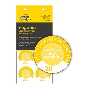 AVERY Zweckform Prüfplaketten 7908 gelb 30,0 x 30,0 mm, 10 Blatt