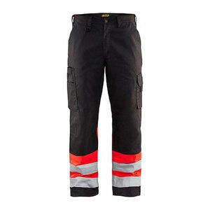 BLAKLÄDER® unisex Warnschutzhose 1564 schwarz, leuchtrot Größe 48