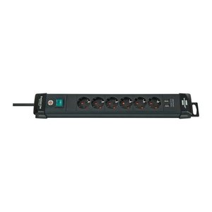 brennenstuhl Premium-Line 6-fach Steckdosenleiste mit Schalter 3,0 m schwarz mit USB-Buchse