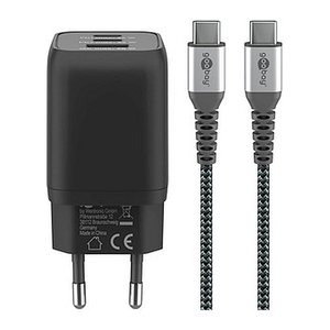 goobay Ladekabel mit Adapter schwarz, Kabellänge: 1,0 m, 65 Watt