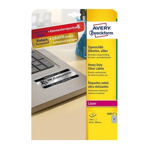 AVERY Zweckform Typenschildetiketten L6011-8 silber 63,5 x 29,6 mm, 8 Blatt