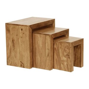 WOHNLING Beistelltische-Set rechteckig Massivholz akazie, 3 St.