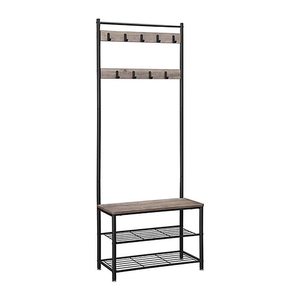 VASAGLE Garderobenbank mit Haken und Schuhrost HSR41MB grau, schwarz Metall 70,0 cm