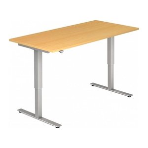 HAMMERBACHER XMST19 elektrisch höhenverstellbarer Schreibtisch buche rechteckig, T-Fuß-Gestell silber 180,0 x 80,0 cm