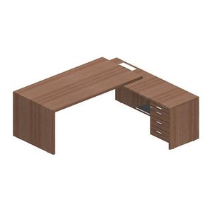 Quadrifoglio T45 Schreibtisch nussbaum L-Form, Wangen-Gestell nussbaum 200,0 x 194,0 cm