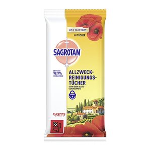 SAGROTAN® feuchte Allzweck-Reinigungstücher BLÜTENFRISCHE & GRÜNER APFEL 1-lagig weiß, 60 Tücher