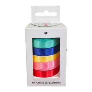 folia Geschenkband RAINBOW satiniert mint, dunkelblau, gelb, pink, rot 10,0 mm x 4,0 m