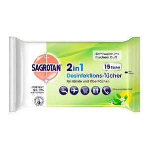 SAGROTAN® Desinfektionstücher 2in1 1-lagig weiß, 15 Tücher