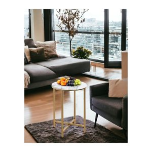 HAKU Möbel Beistelltisch rund MDF-Platte gold-weiß 39,0 x 39,0 x 53,0 cm, 1 St.