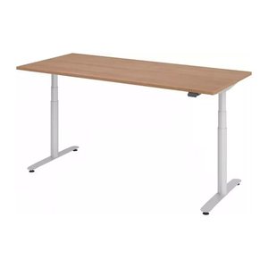 HAMMERBACHER VXDLR19 elektrisch höhenverstellbarer Schreibtisch nussbaum rechteckig, T-Fuß-Gestell silber 180,0 x 80,0 cm