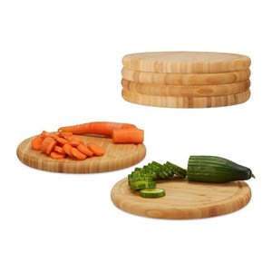 relaxdays Frühstücksbretter Natur Ø 25,0 cm 4-tlg., 4 St.