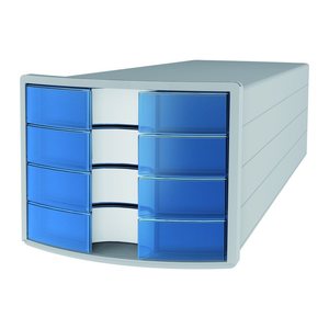 HAN Schubladenbox IMPULS  blau-transparent 1012-64D, DIN A4 mit 4 Schubladen, 1 St.