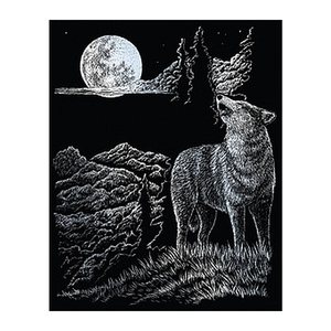 PRACHT® Creatives Kratzbild Wolf & Mond silber