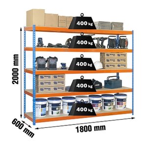 Simonrack Schwerlast-Weitspannregal SIMONFORTE CHIPBOARD 8435104950050 blau, orange 180,0 x 60,0 x 200,0 cm