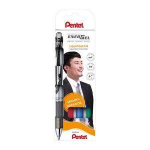 Pentel EnerGel BL77 Gelschreiber schwarz, blau, rot, grün 0,35 mm, Schreibfarbe: farbsortiert, 4 St.