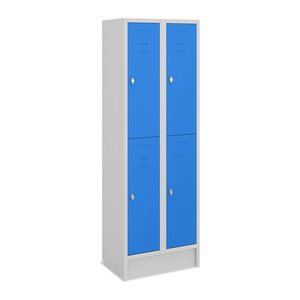 Fächerschrank (2 Abteile je 2 Fächer) 300 mm Abteilbreite – Korpus Lichtgrau (Türen Enzianblau)