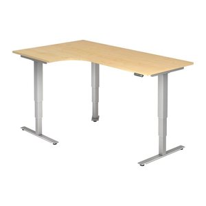 HAMMERBACHER VXDSM82 elektrisch höhenverstellbarer Schreibtisch lichtgrau L-Form, T-Fuß-Gestell silber 200,0 x 120,0 cm