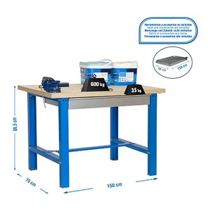 Simonrack Werkbank SIMONWORK BT6 BOX blau 1 Schublade 150,0 x 75,0 x 86,5 cm