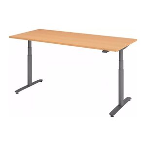 HAMMERBACHER VXDLR19 elektrisch höhenverstellbarer Schreibtisch buche rechteckig, T-Fuß-Gestell grau 180,0 x 80,0 cm